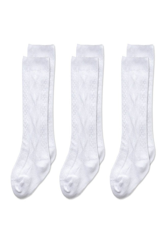 EPEIUS Unisex-Baby 3 Pair Pack Seamless Cable Knit Knee High Socks Infant Boys/Girls Uniform Stockings for 3-6 Months,White - Image 2